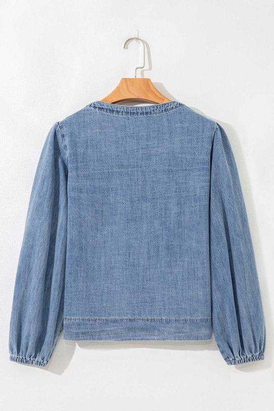 Blue Ties Puff Denim Top