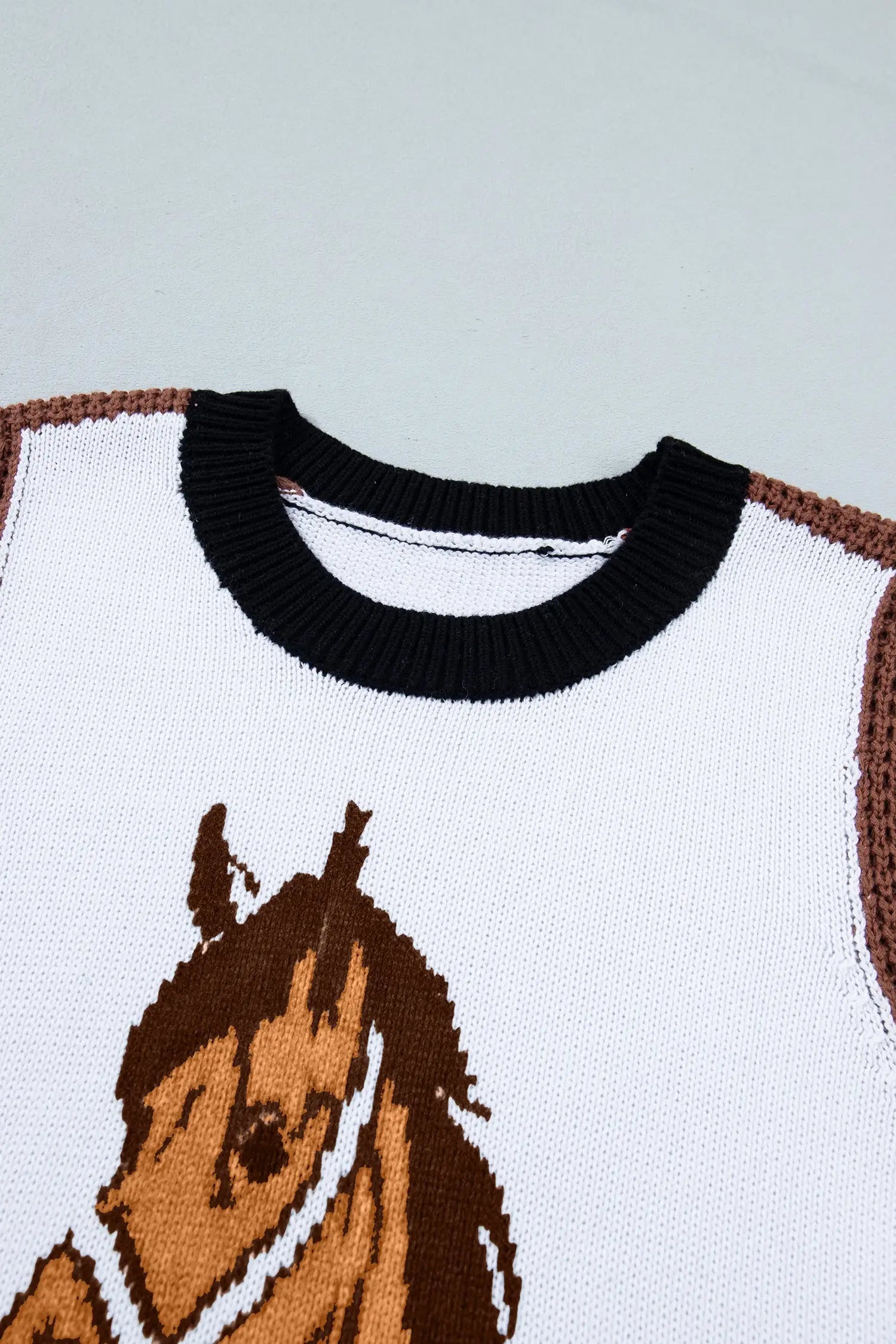 White western horse head print sweater vest colour block trim sleeveless sweaters