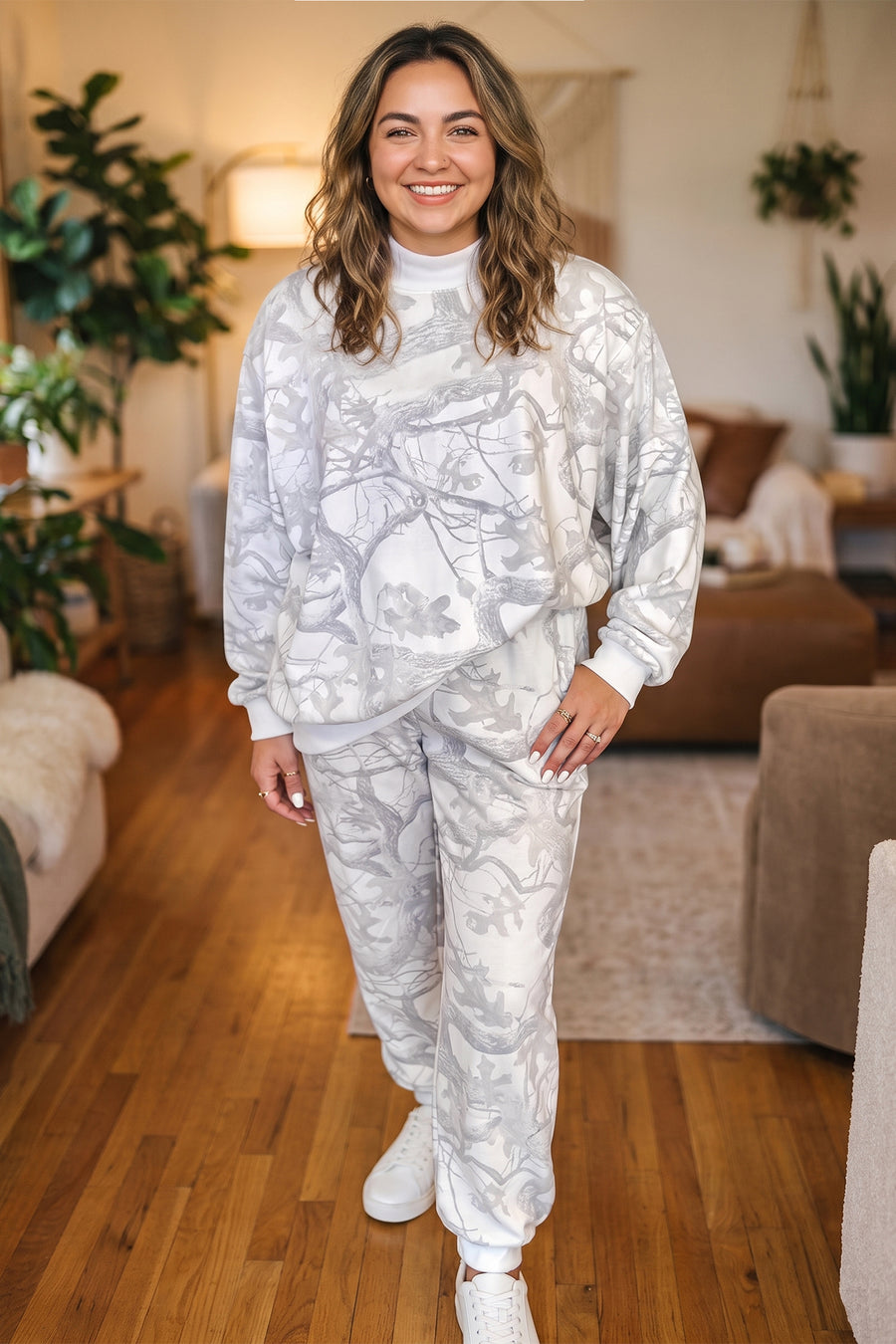 Plus size camouflage two-piece set — back view