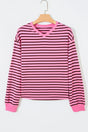 Pink Stripe V-Neck Drop Shoulder Long Sleeve Top Women UK
