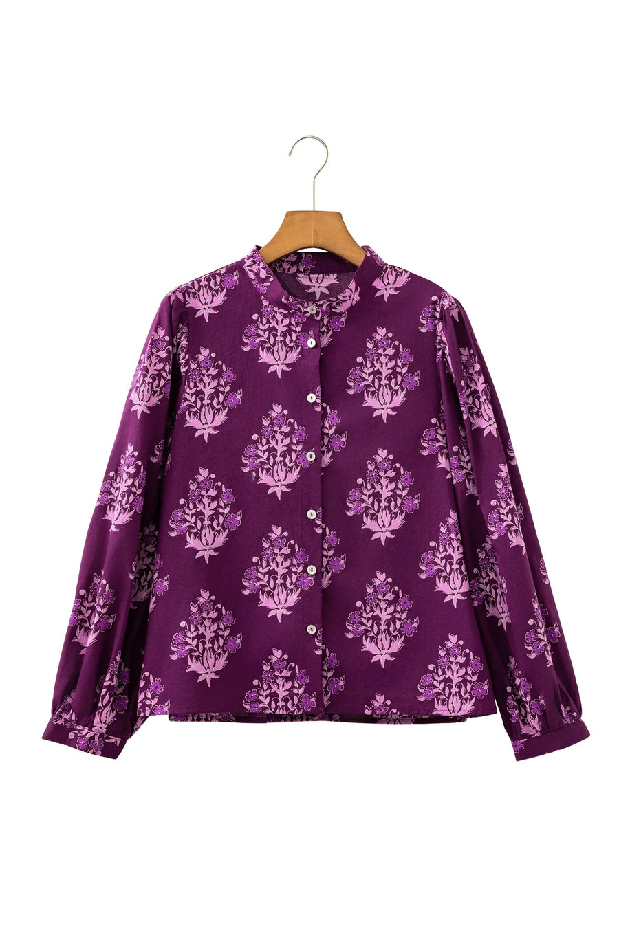 Floral Print Button-Up Long Puff Sleeve Shirt Women UK