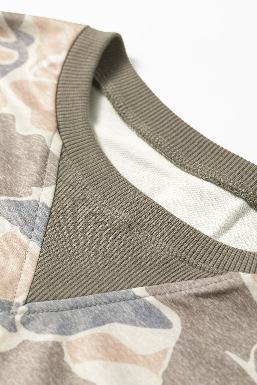 Camo Print Ribbed Trim Pullover Sweatshirt Women UK