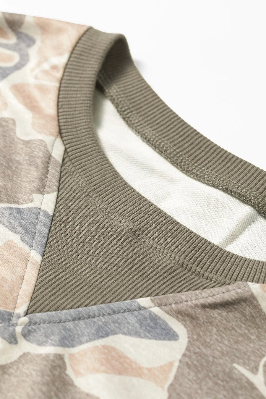 Camo Print Ribbed Trim Pullover Sweatshirt Women UK