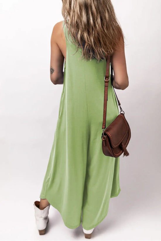 Sleeveless v neck wide leg jumpsuit with pockets women uk | fashionfitz