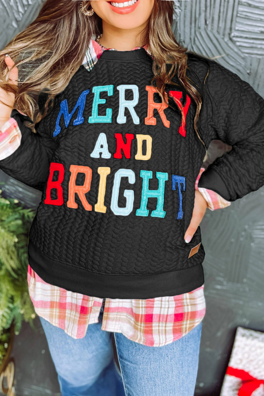 Merry and Bright Cable Knit Sweatshirt Women UK