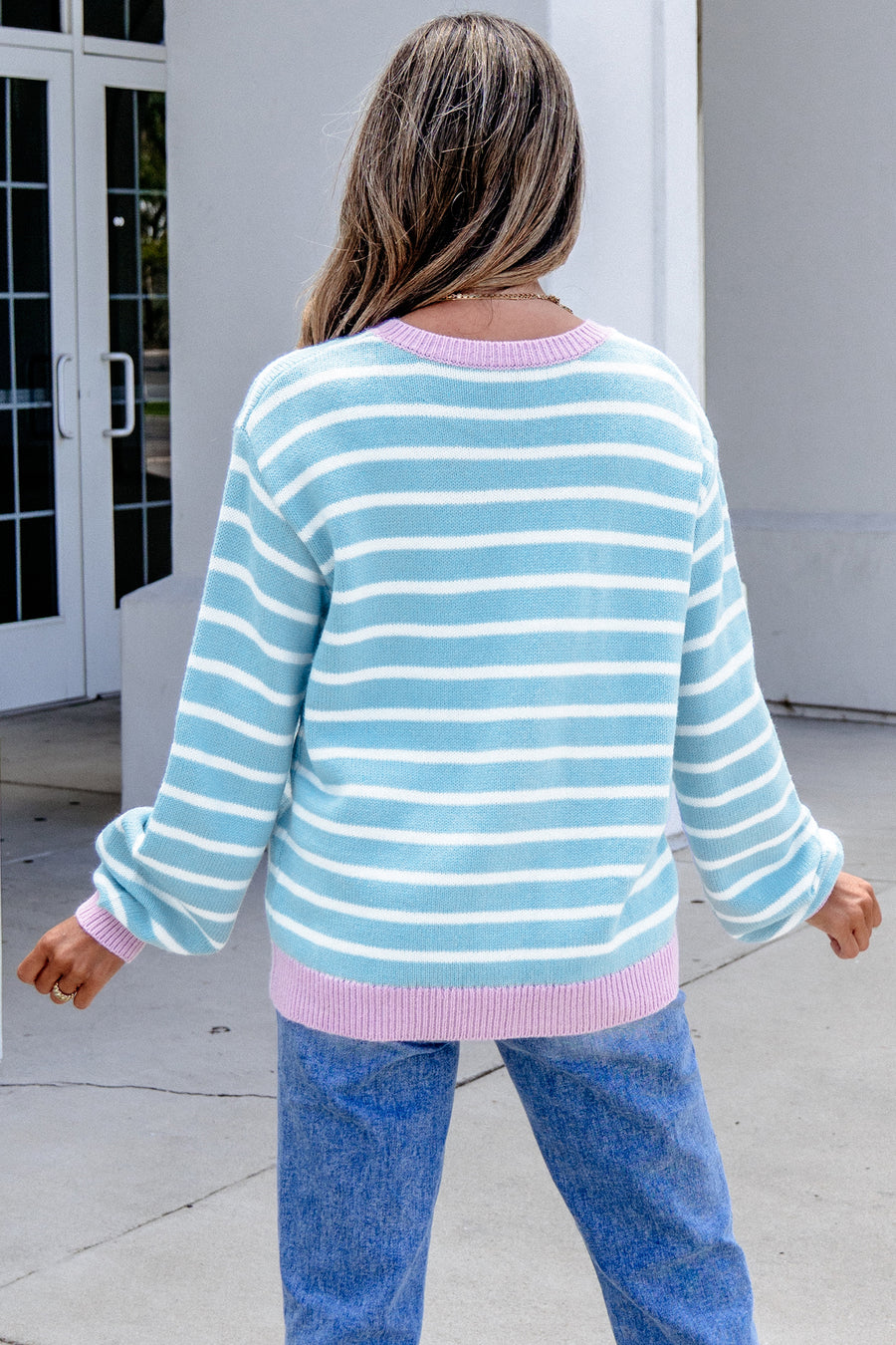 Stripe Contrast Trim Button Down Cardigan Women UK