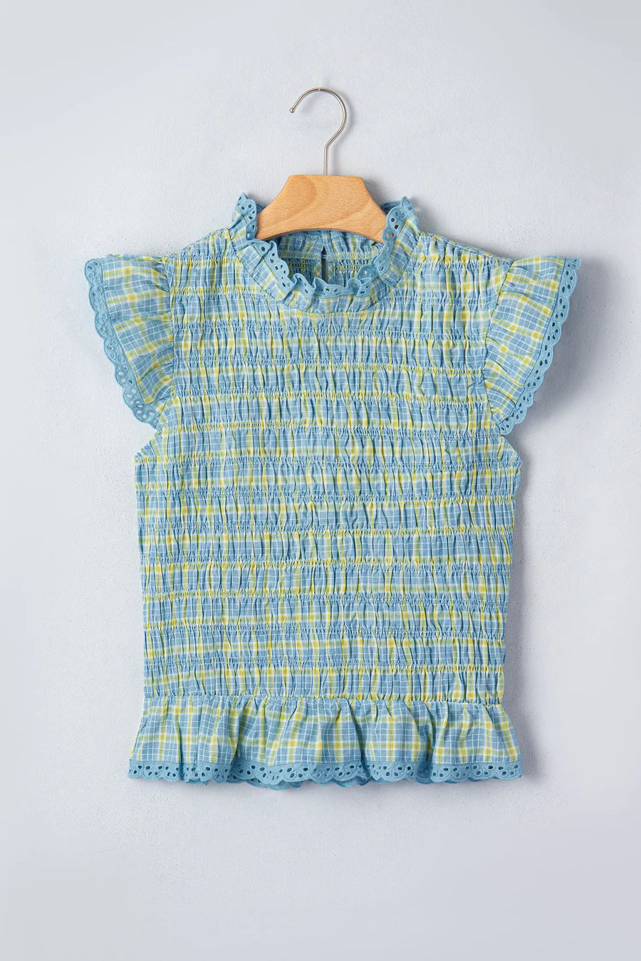 Multicolour Gingham Smoked Lace Trim Tank Top — back view | Fashionfitz UK