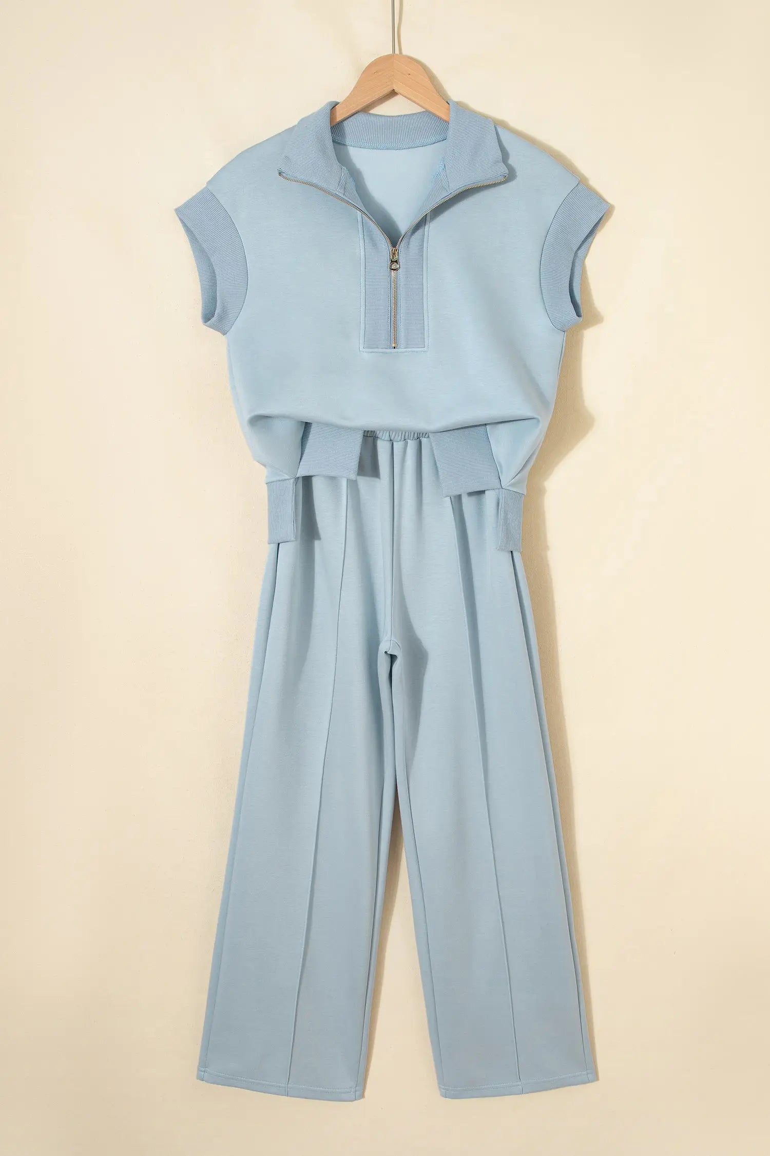 Half zip polo tee & casual pant set two piece short sleeve co-ord outfit sets