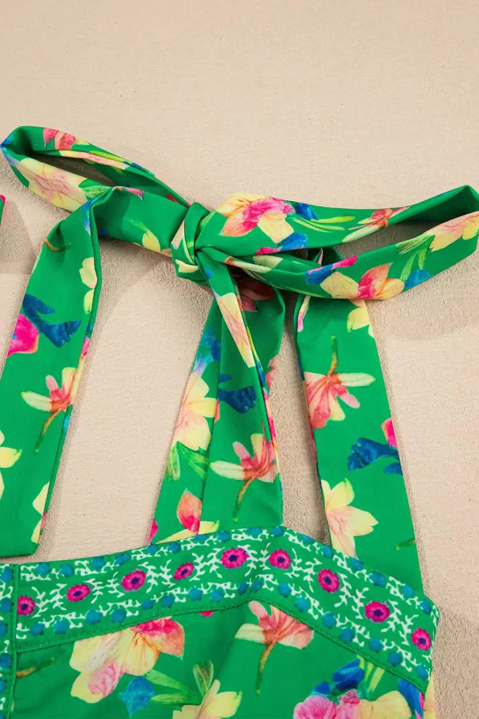 Green Floral Midi Dress - Knotted Straps