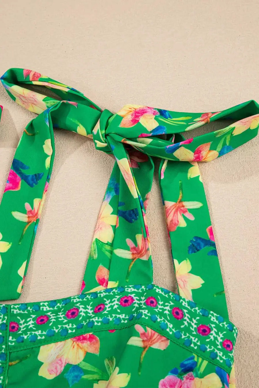 Green floral midi dress - knotted straps | flattering fit