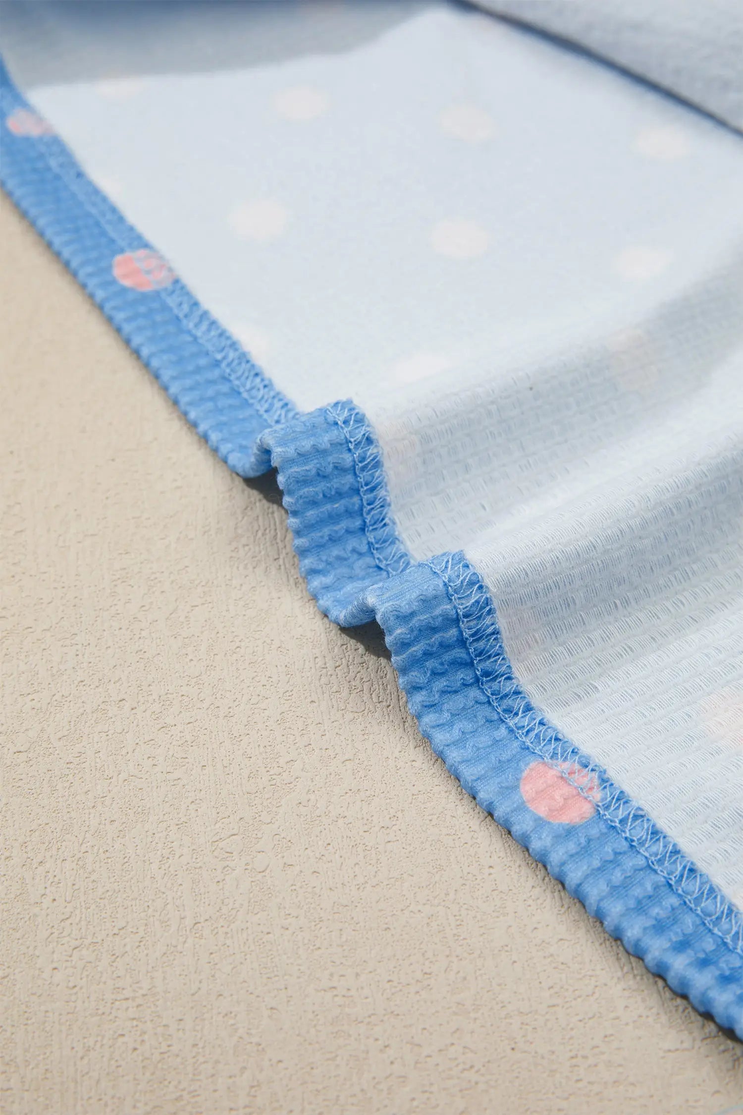 Raised rib polka dot print cuffed short sleeve top t-shirts