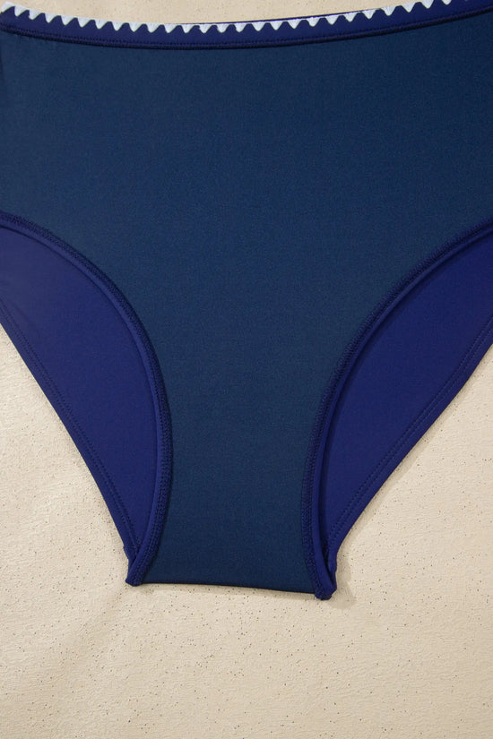 Shell stitch v neck high waist bikini set adjustable straps removable pads classic bikinis