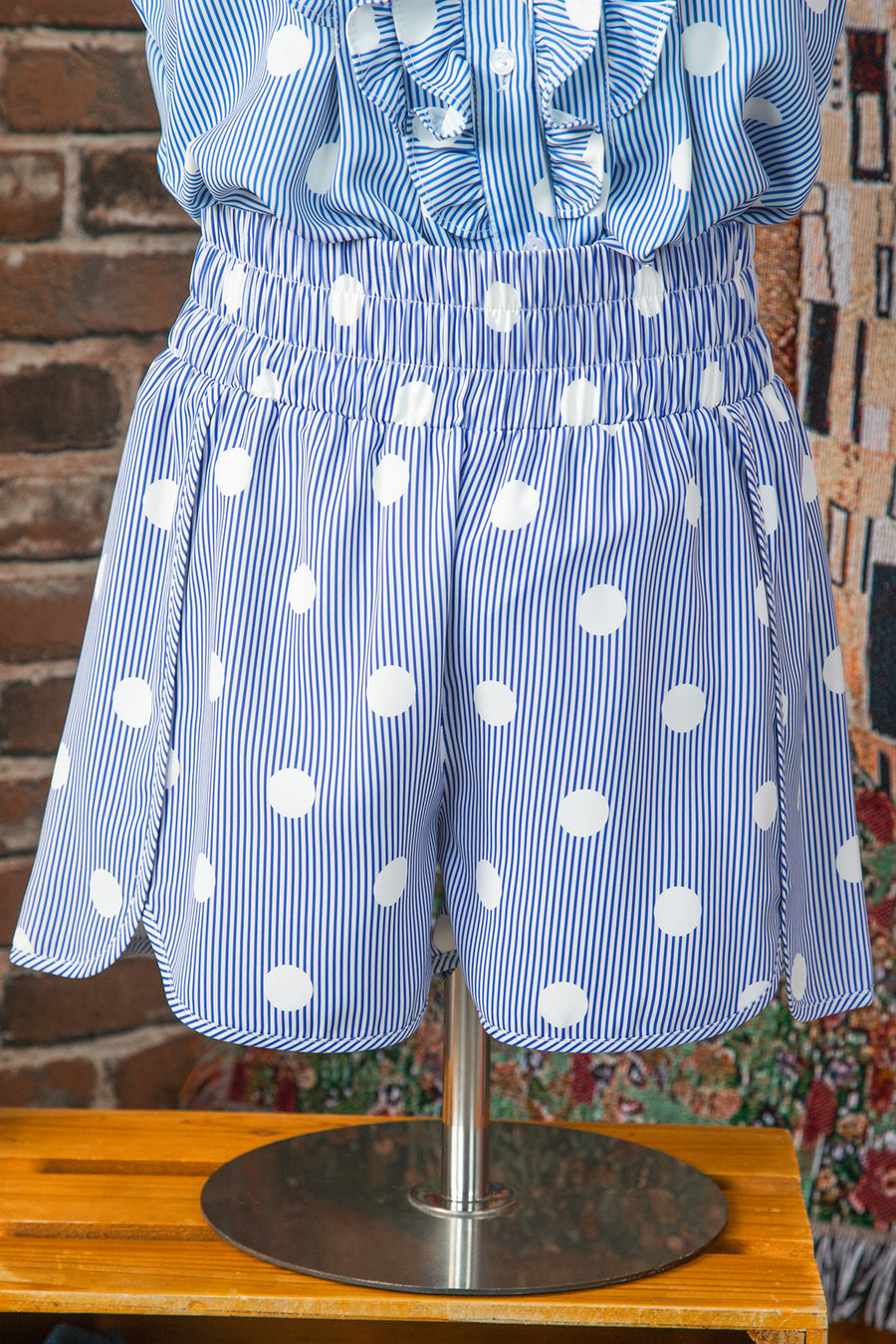 Polka Dot Print Shirred High Waist Casual Shorts — side view third option | Fashionfitz UK
