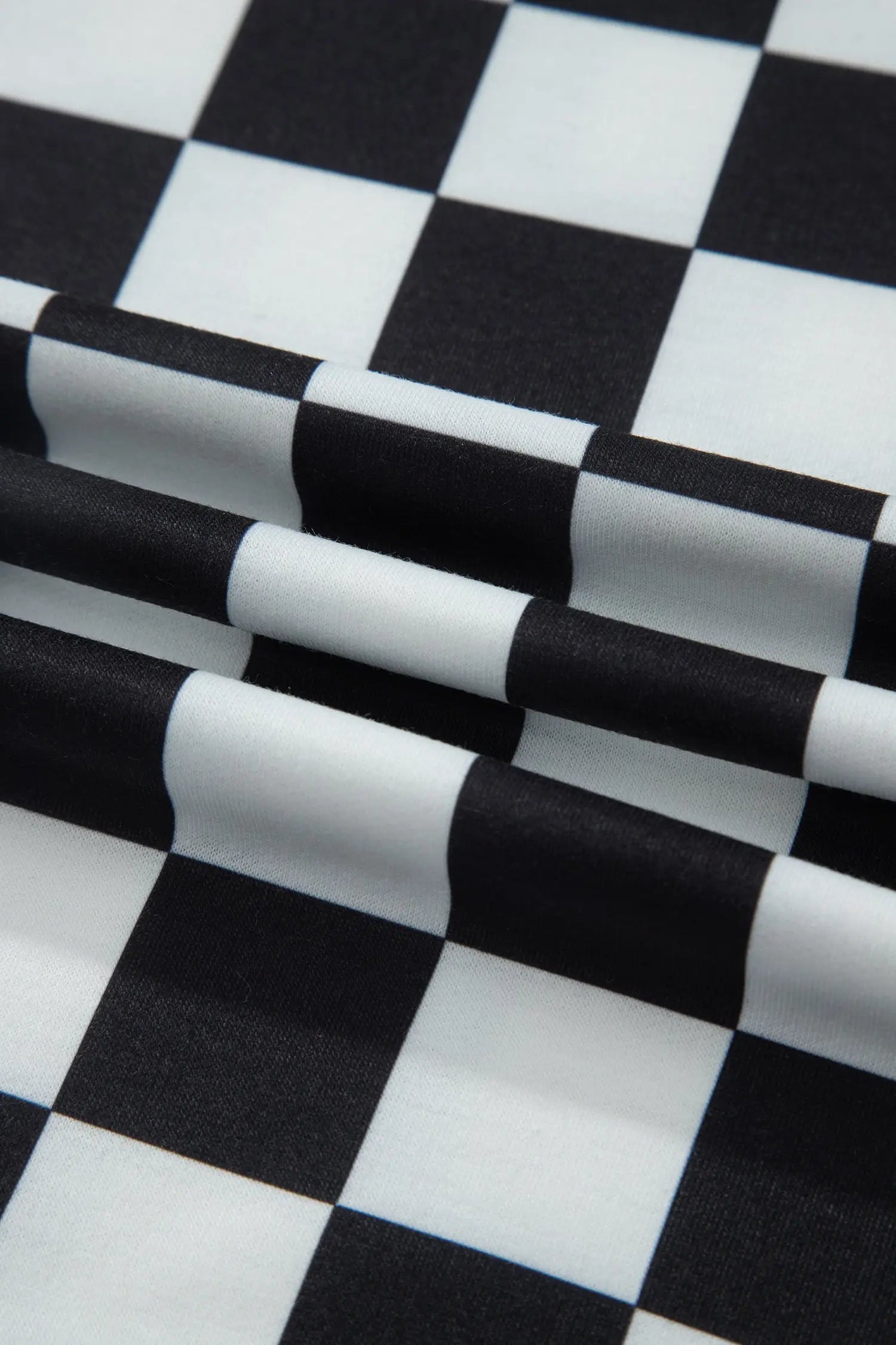 Checkered colour block trim mock neck short set outfit sets