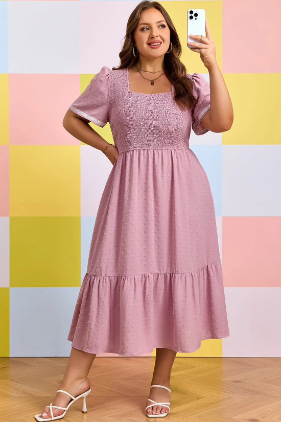 Curve swiss dot smocked midi dress dresses