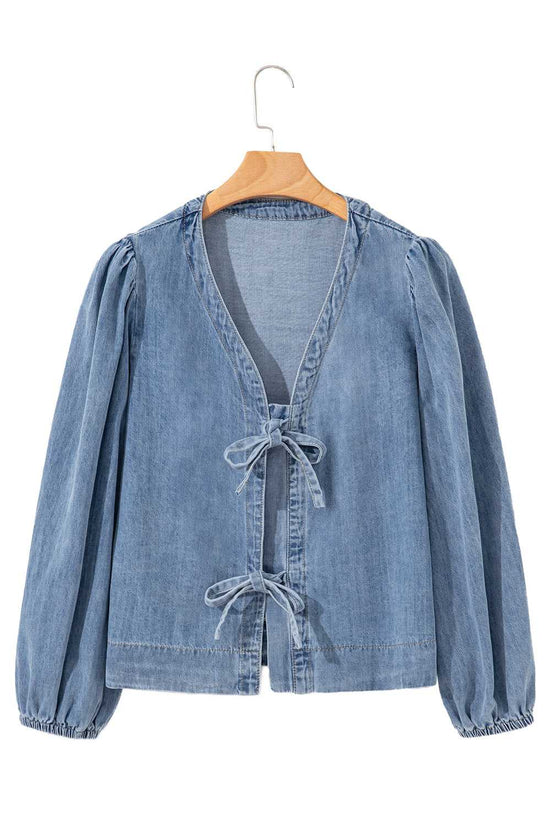 Blue Ties Puff Denim Top