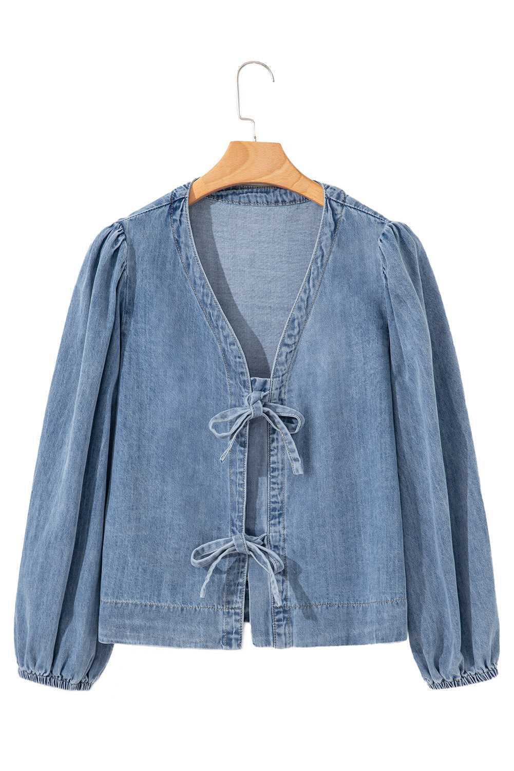 Blue Ties Puff Denim Top