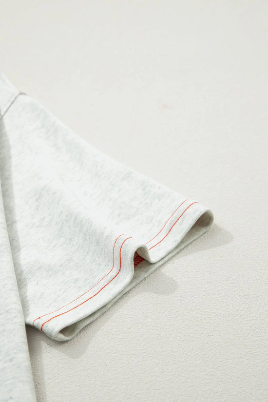 Reversible Contrast Stitch Drop Shoulder High Neck Short Sleeve Tee