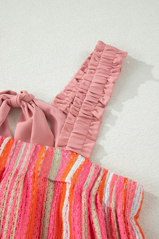 Women’s striped ruffle strap ribbon knot boho maxi dress dresses