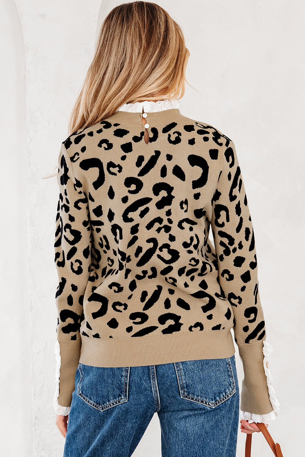 Leopard Lace Cuff Knit Sweater