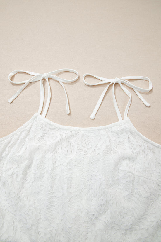 White Lace Overlay Spaghetti Strap Maxi Dress