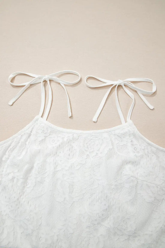 White Lace Overlay Spaghetti Strap Maxi Dress