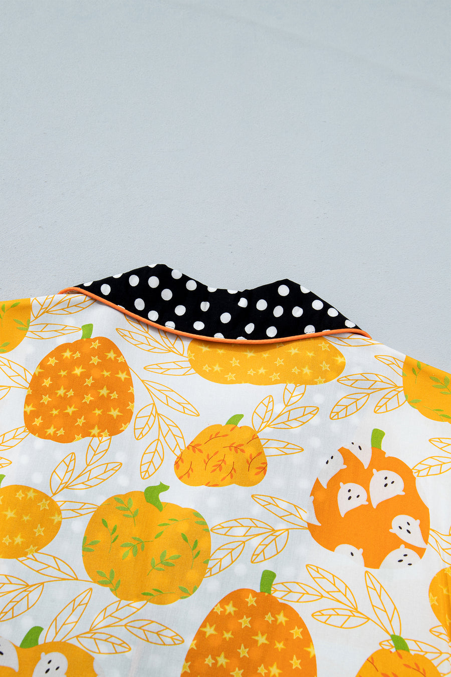 Pumpkin Print Polka Dot Trim Short Sleeve Lounge Set Women UK