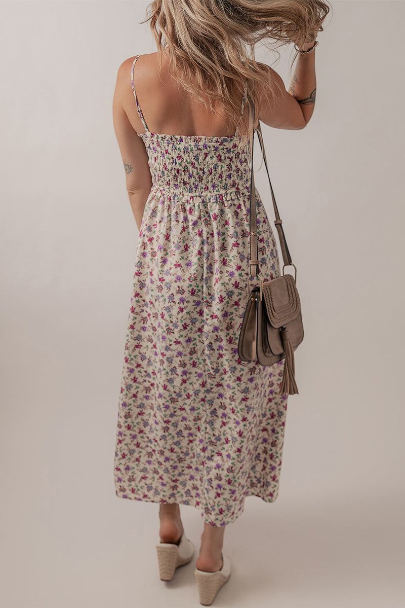 Multicolour Bohemian Ditsy Floral Smocked Fit Flare Sundress Women UK