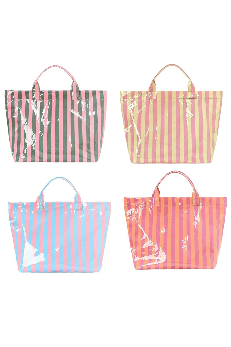Rainbow Glossy Striped Vinyl Large Tote Bag Women UK — styled flat lay | Fashionfitz UK