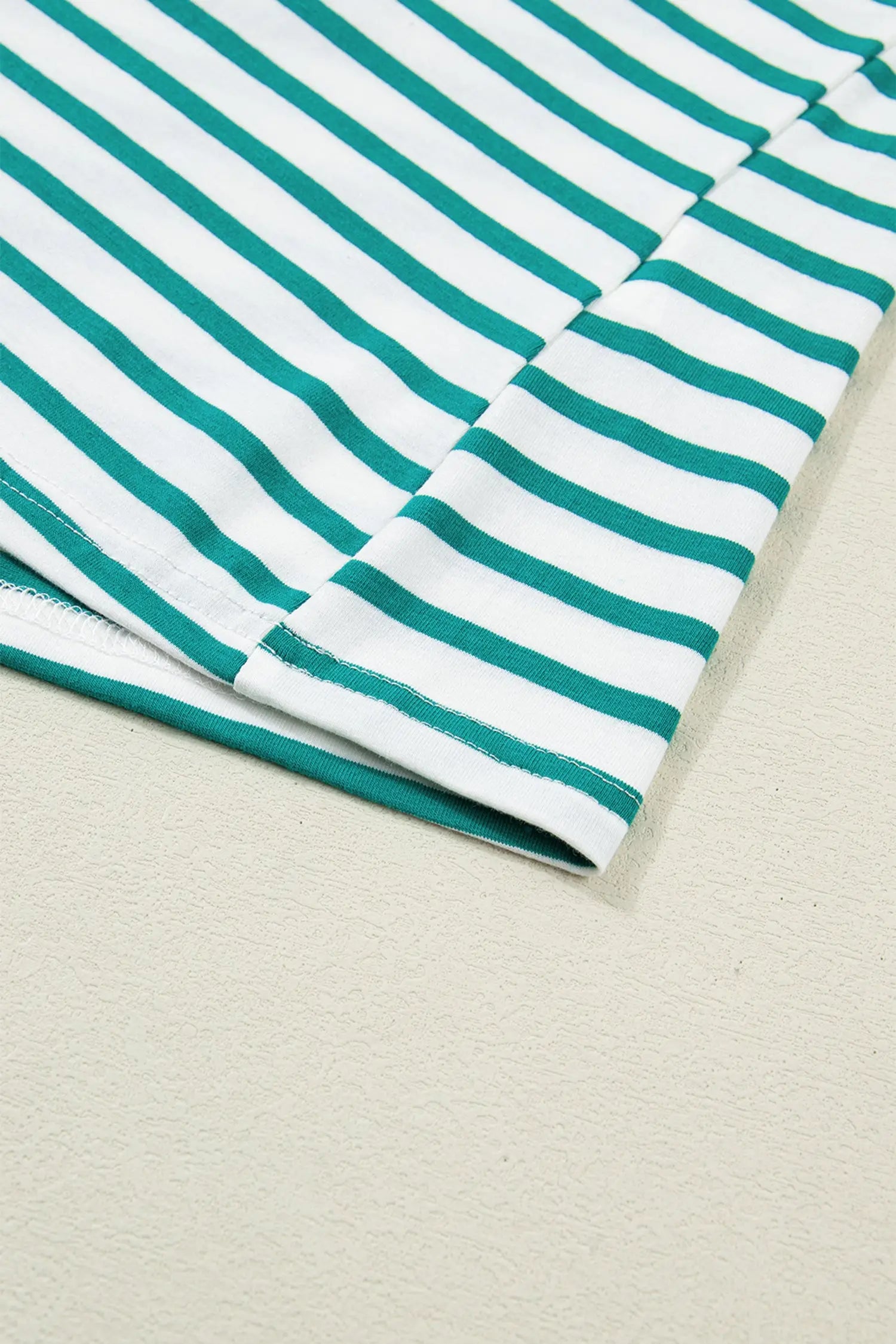 Scalloped trim stripe cotton t-shirt round neck short sleeve t-shirts