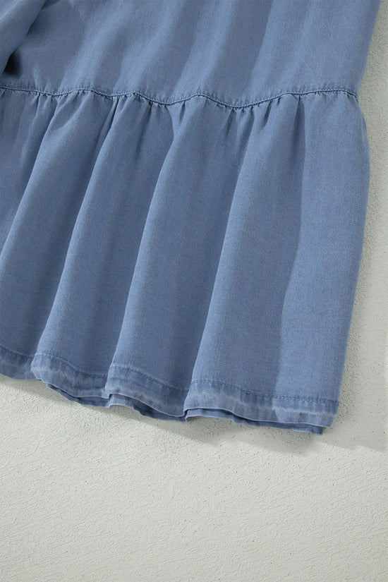 Elastic waist ruffled tiered maxi skirt lyocell side pockets beau blue skirts