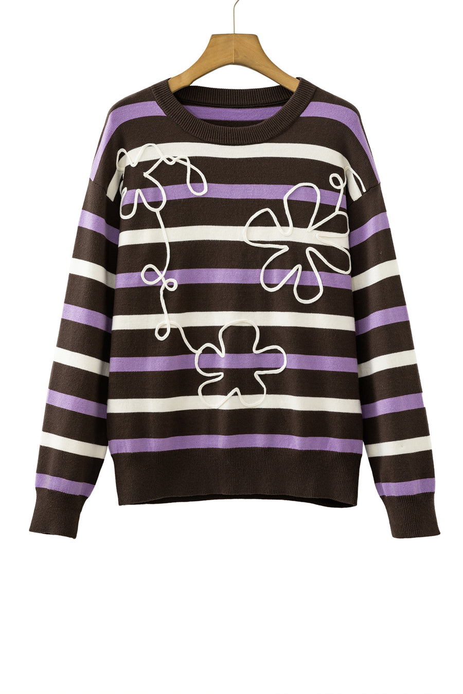 Stripe Embroidered Detail Drop Shoulder Pullover