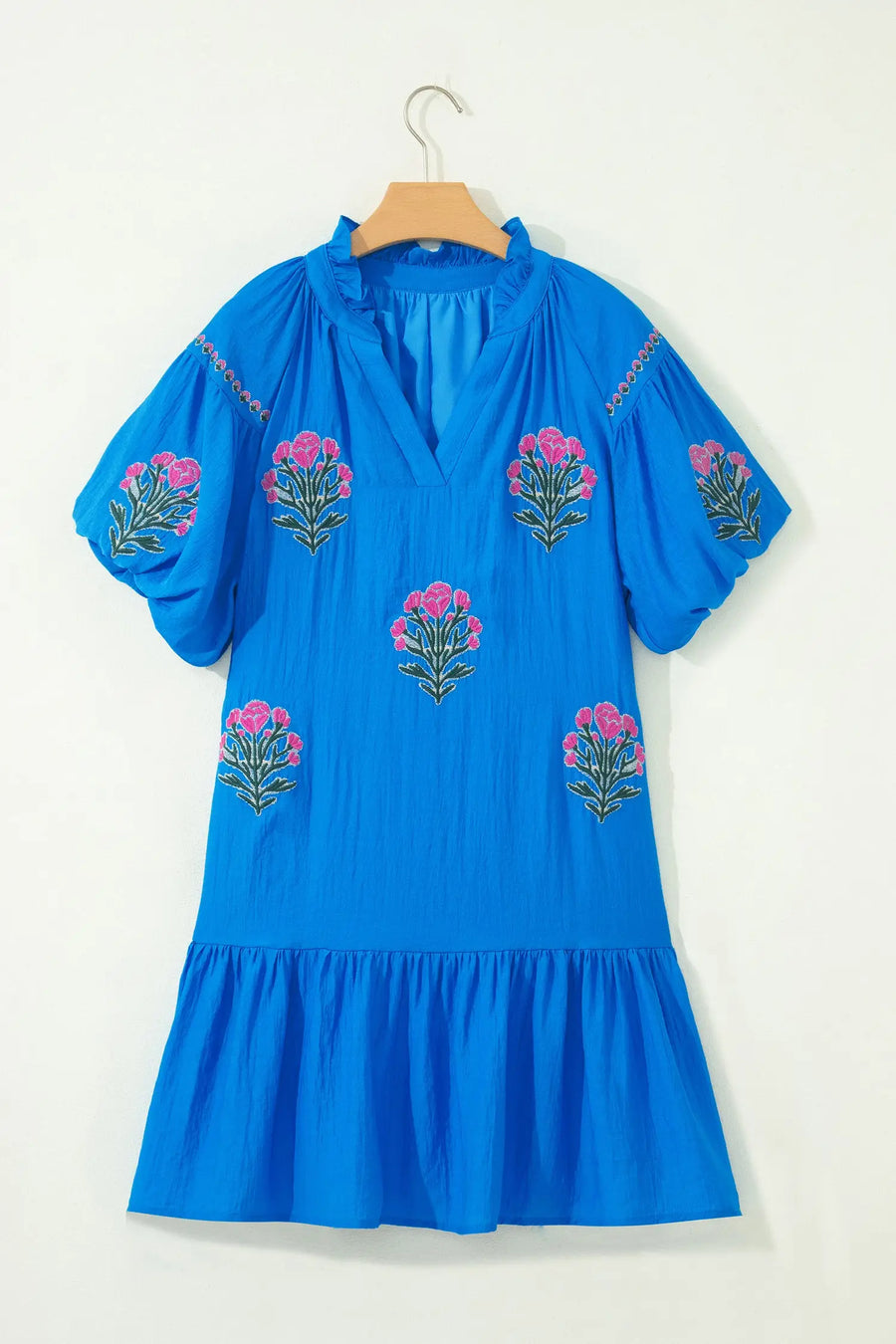 Multicolour Floral Doodle Striped Trim V Neck Midi Dress Women UK