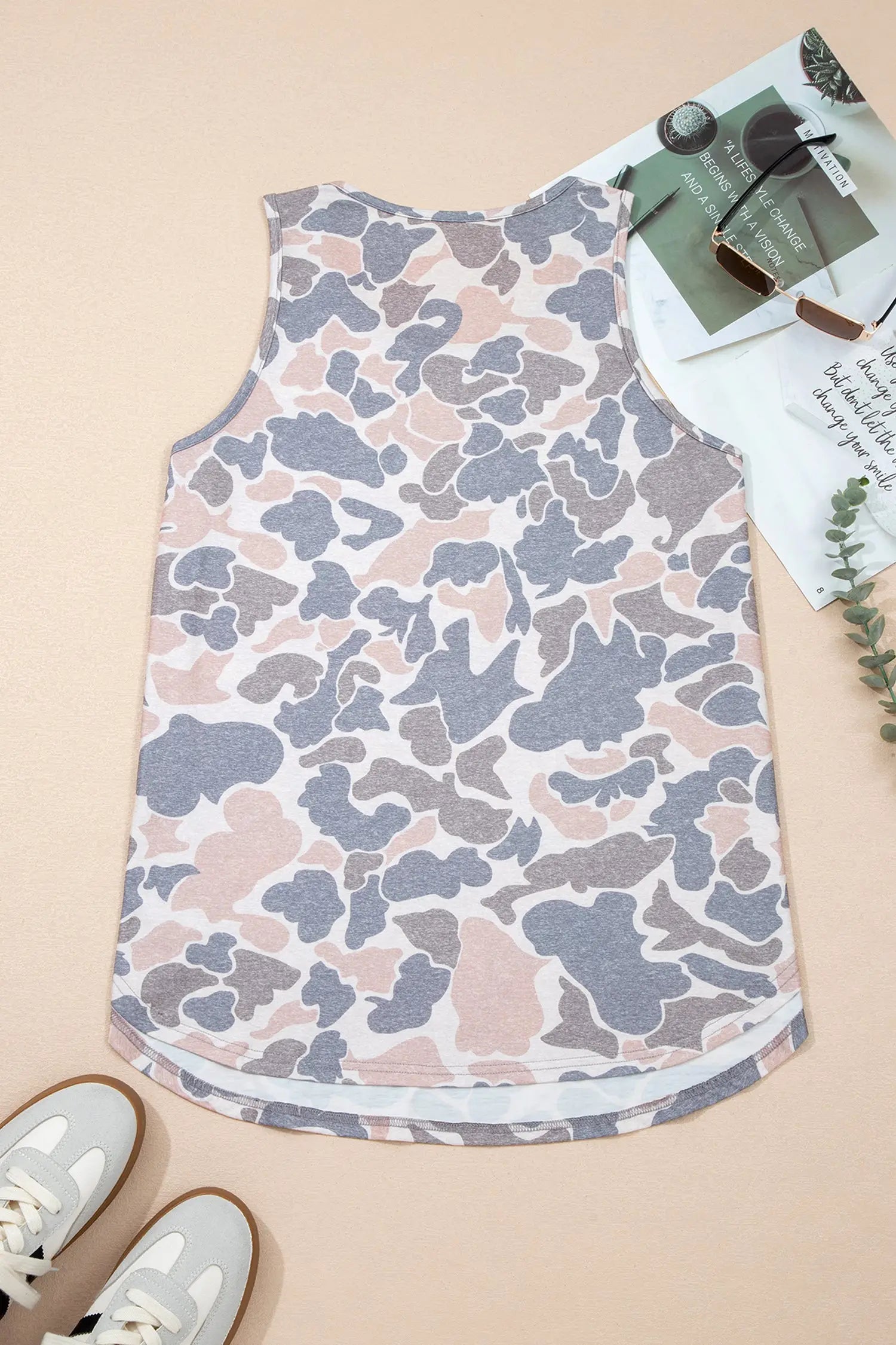 Retro camo print oversized tank top sleeveless women uk | fashionfitz