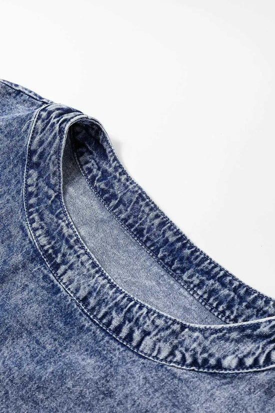 Denim Top - Dusk Blue Acid Wash Pearl Embellishments - Fashionfitz