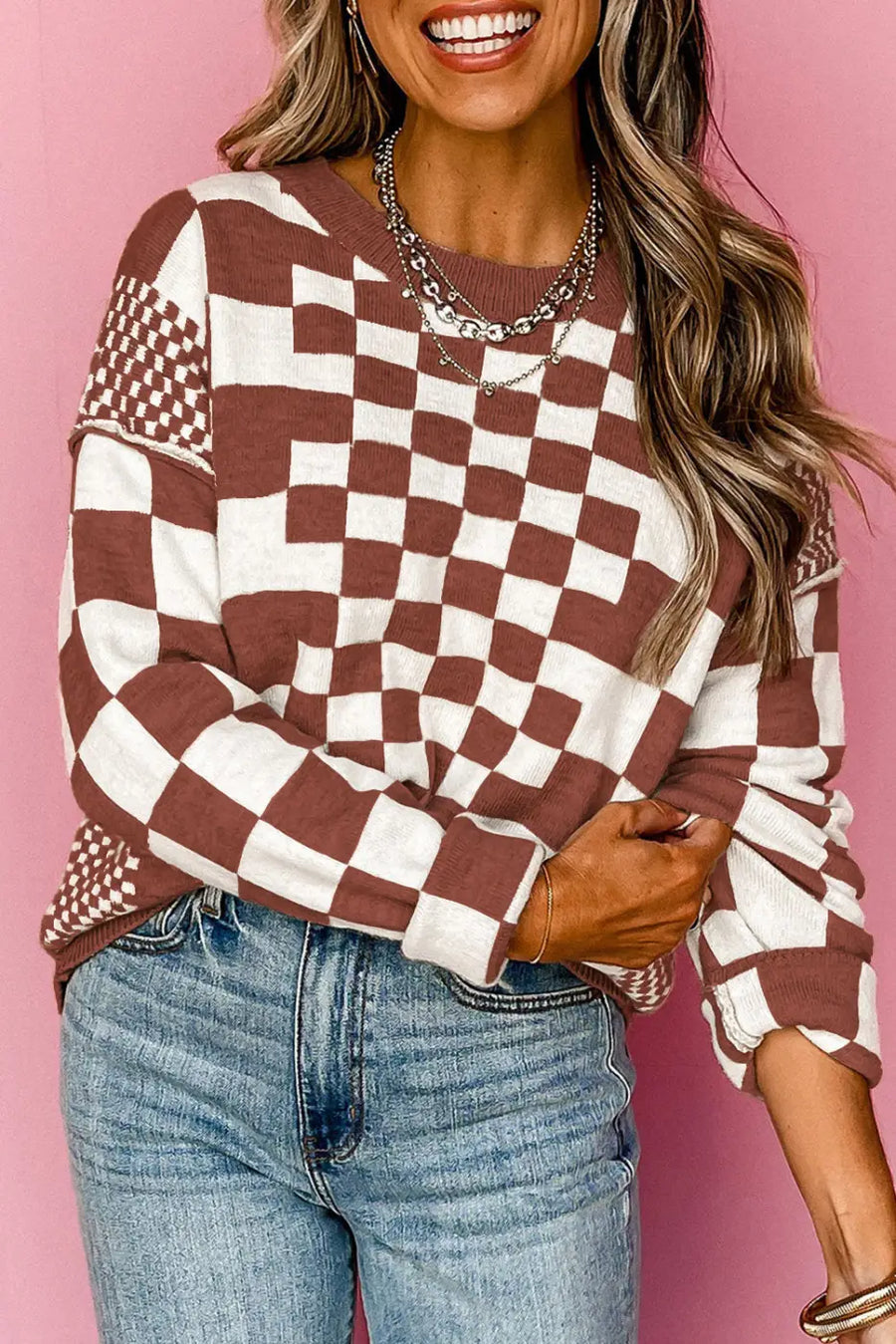 Smoky plaid soft knit jumper sweaters