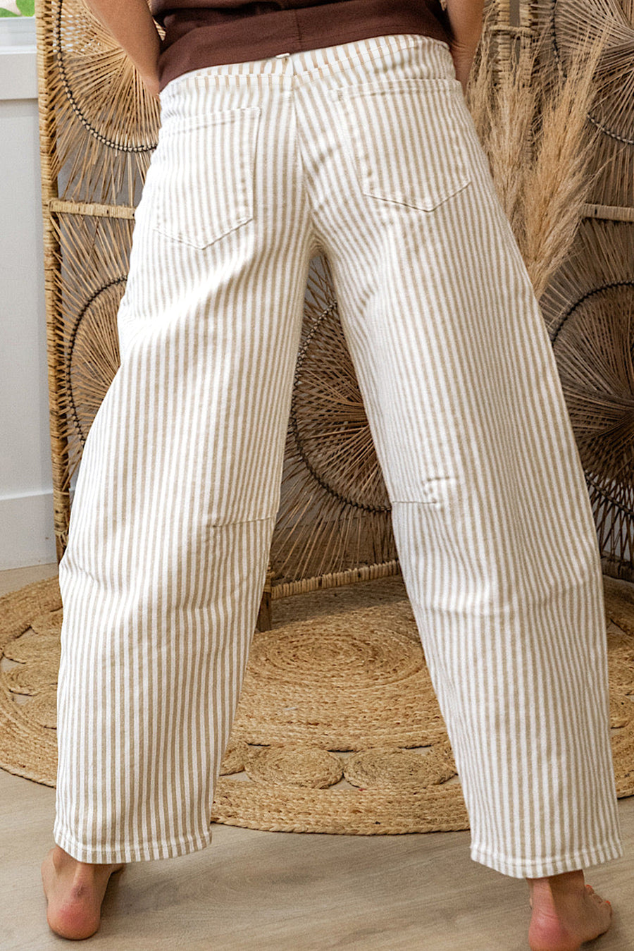 Sky Blue Stripe Casual Barrel Jeans