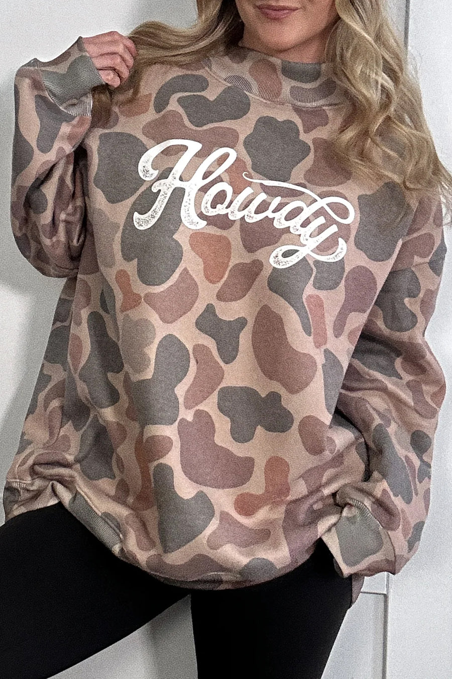 Camo Print Baggy Mock Neck Pullover Sweatshirt Women UK