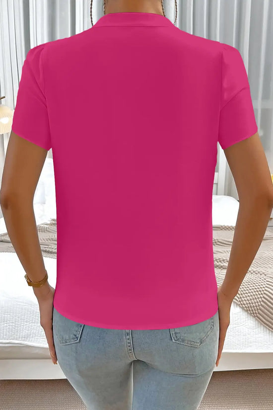 Women’s silky petal sleeve notched neckline blouse | fashionfitz