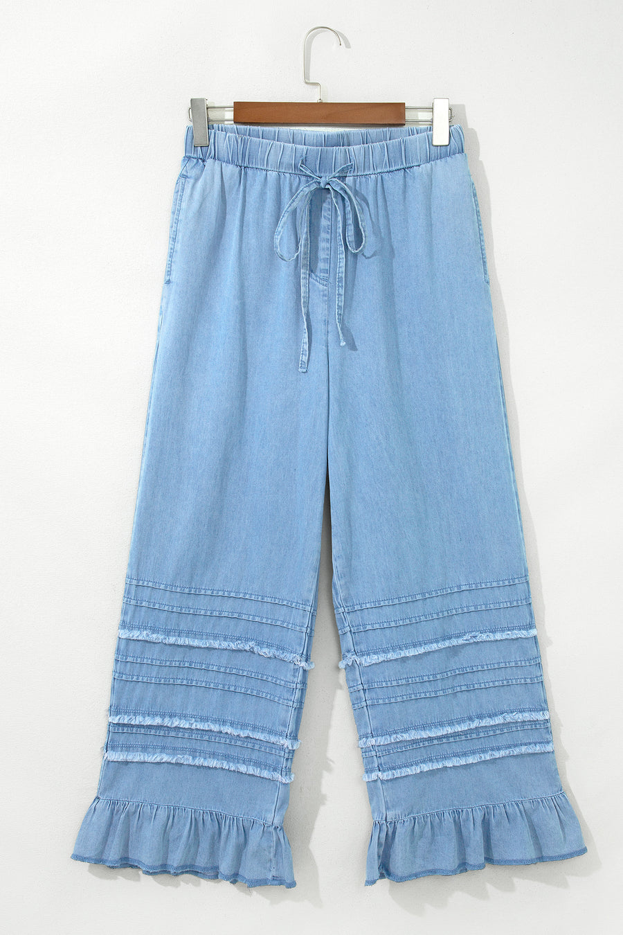 Ruffled Hem Wide Leg Chambray Pants Women UK