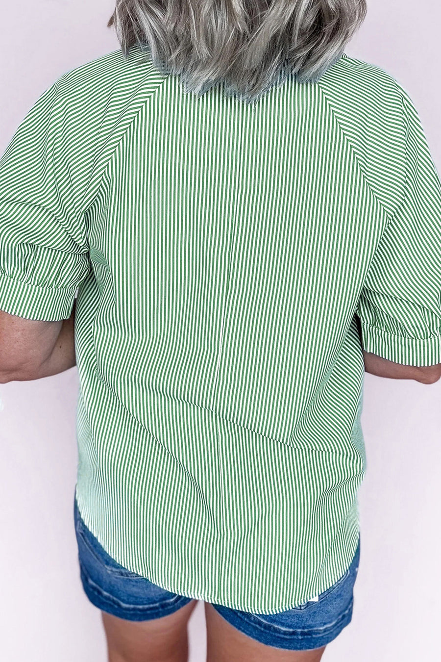 Striped Print Collar V Neck Short Sleeve Plus Size Blouse UK