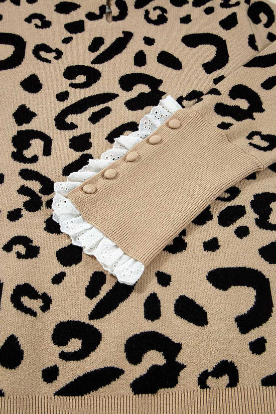 Leopard Lace Cuff Knit Sweater