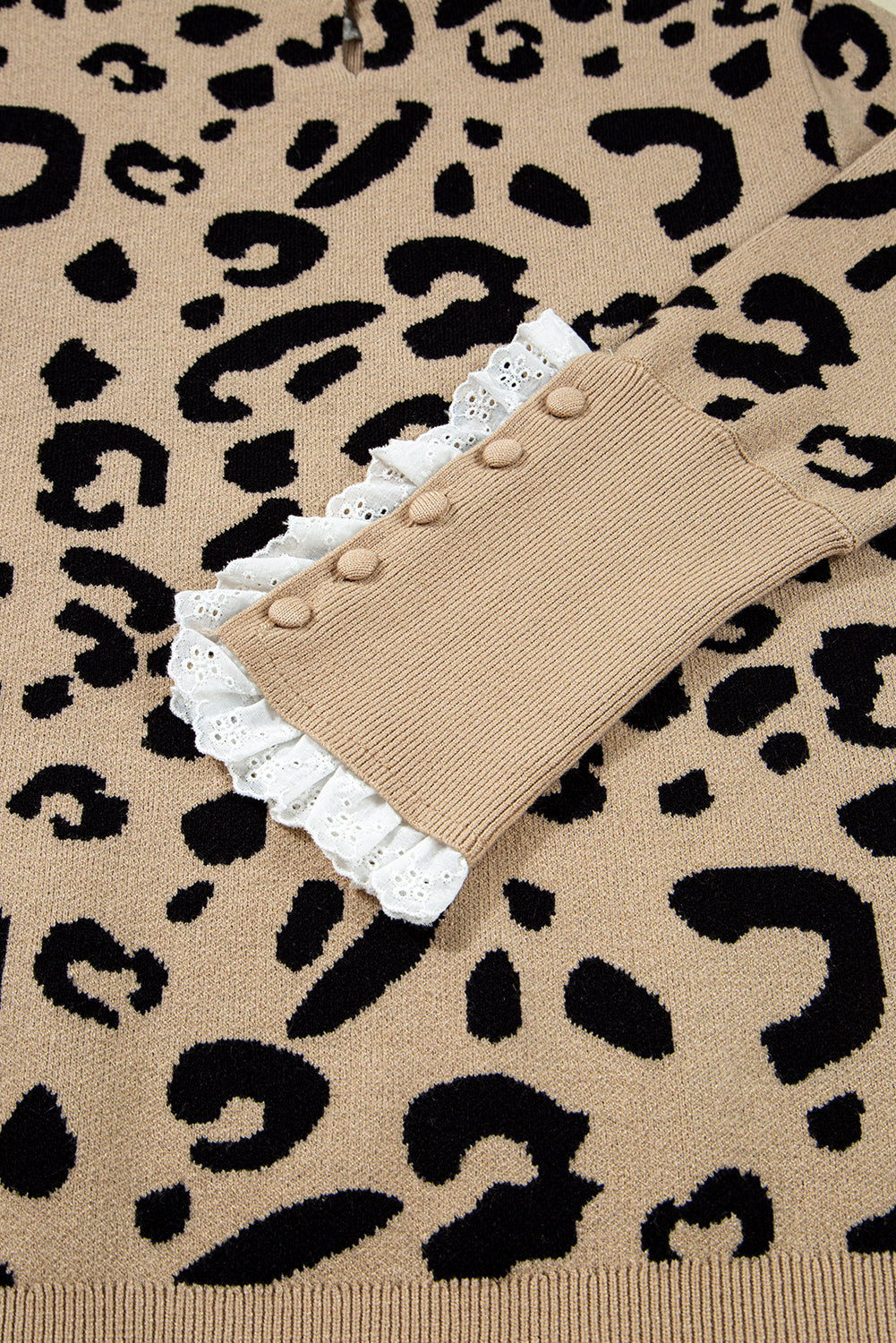 Leopard Lace Cuff Knit Sweater