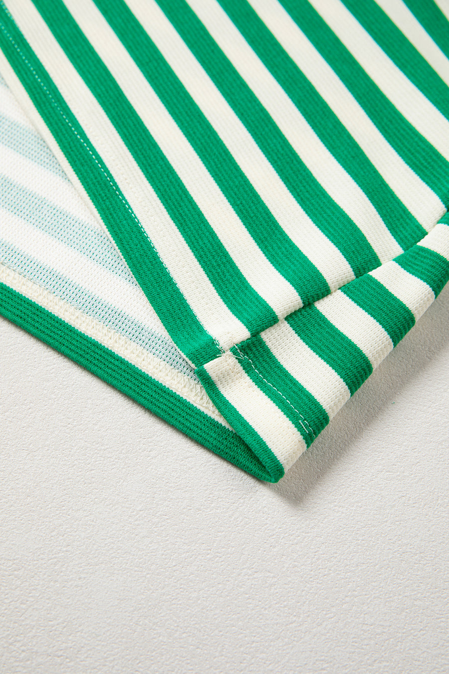 Stripe Contrast Trim Polo Collar Ruffled Short Sleeve Blouse