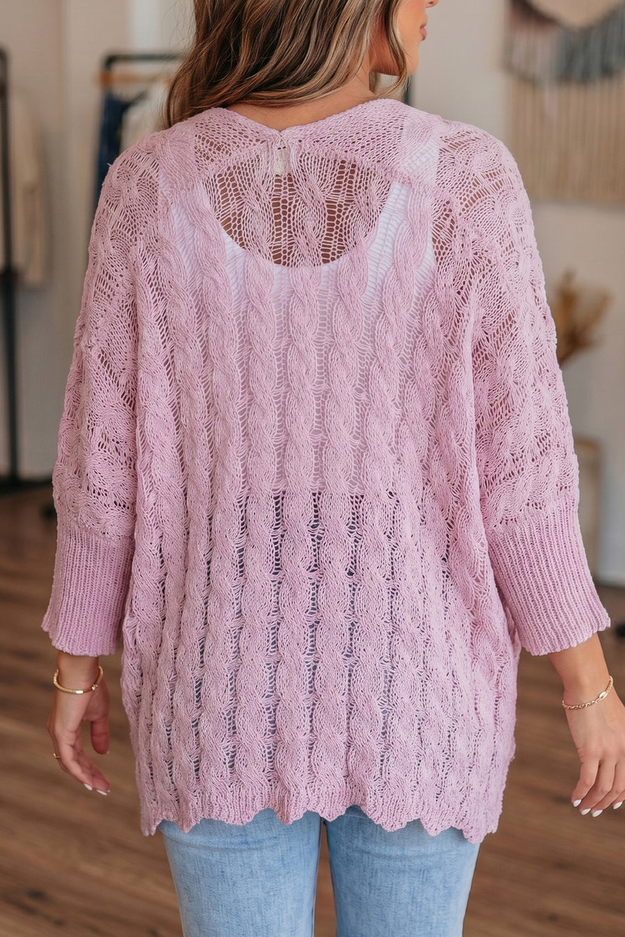 Hollowed Pattern Knit Drop Shoulder Cardigan Women UK