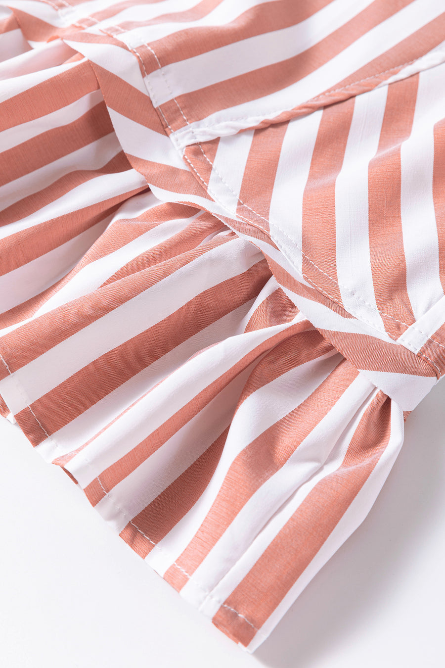Stripe Button Front Ruffle Hem Bracelet Sleeve Shirt Women UK