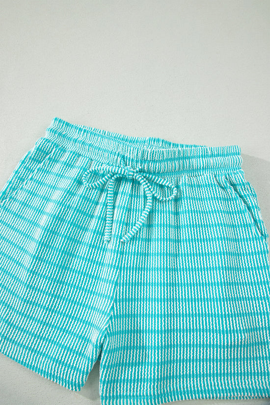 Stripe Raised Rib Loose Tee & Drawstring Elastic Waist Shorts Set