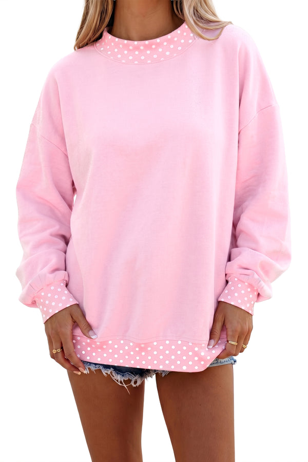 Pink Colorblock Polka Dot Contrast Trim Oversized Sweatshirt Women UK