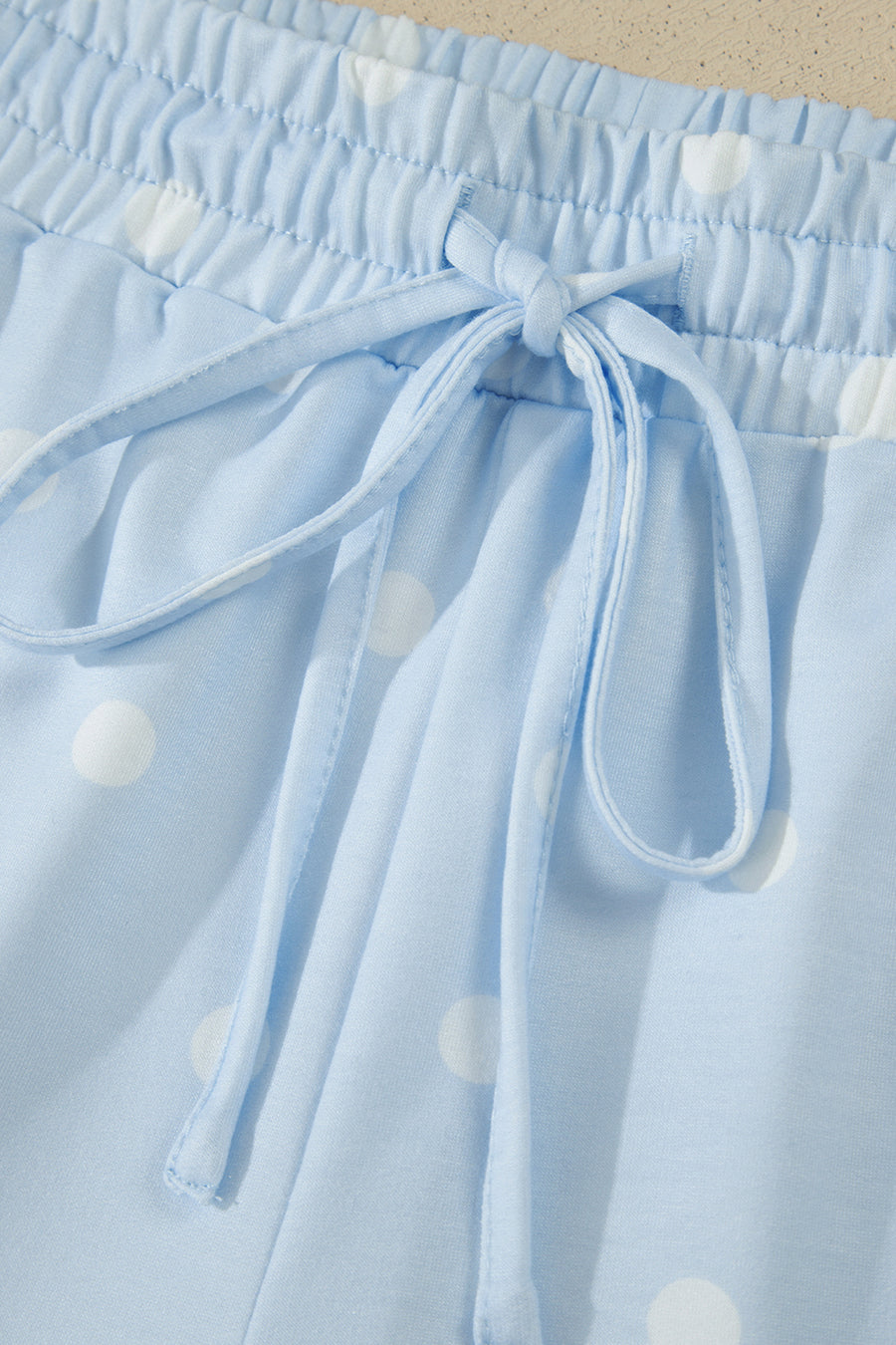 Polka Dot Exposed Seam Loose Tee Drawstring Shorts Two-Piece Set