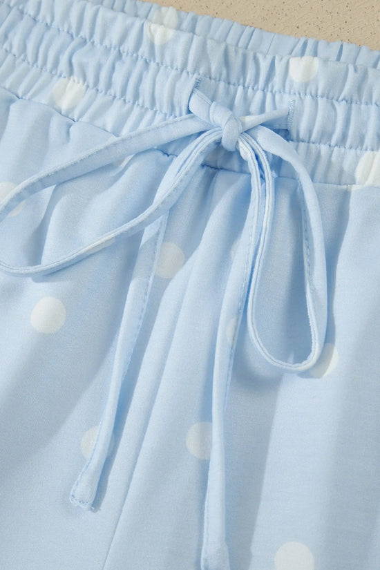 Polka Dot Exposed Seam Loose Tee Drawstring Shorts Two-Piece Set